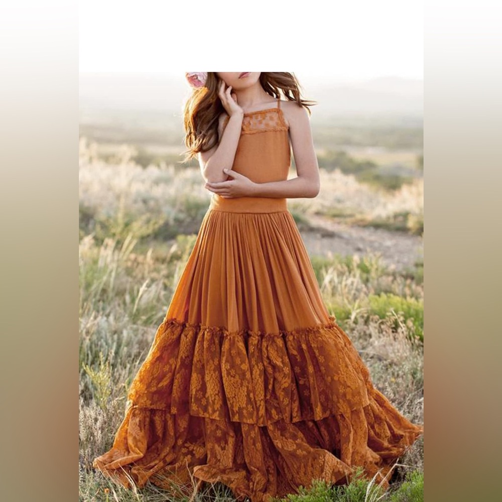 Girls Lace Back Full-Length Backless Maxi Dress